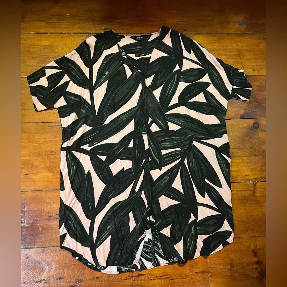 Monki tropical tunic dress oversized relaxed size small pink green